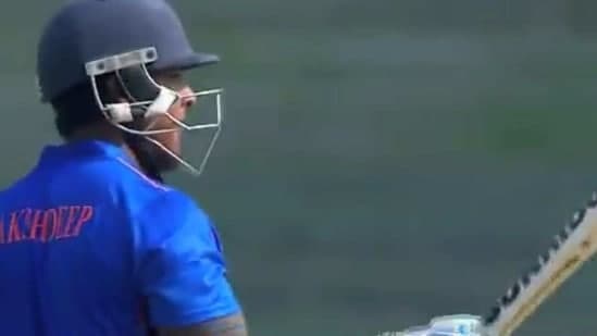 Akshdeep Nath celebrates his fifty against Gujarat in Vijaya Hazare semi-final