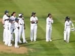 India players watch a review for the wicket of England's Heather Knight