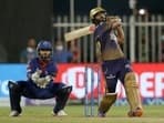 KKR's Rahul Tripathi plays a shot during Qualifier 2 against DC in Sharjah
