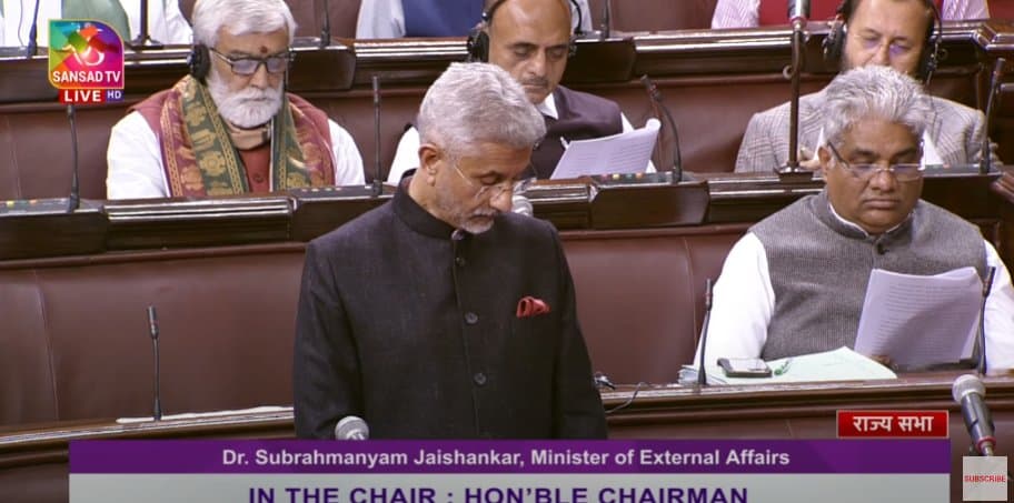 EAM Dr S Jaishankar in Rajya Sabha. (Sansad TV )