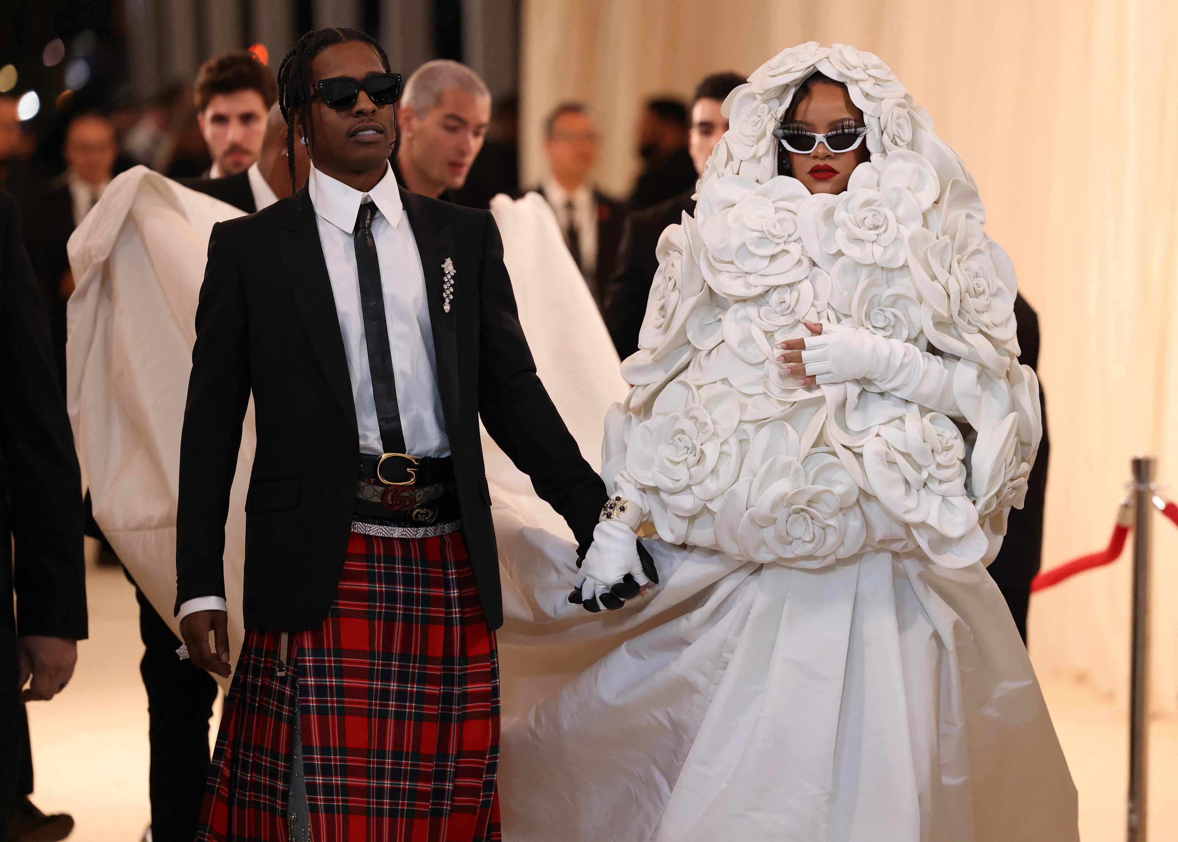 Rihanna with ASAP Rocky at the Met Gala. (Reuters)