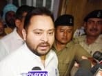 RJD leader Tejashwi Yadav speaking with media persons after election meeting with party senior leaders at RJD office in Patna, Bihar, India, Tuesday, 09, 2024. (Photo by Santosh Kumar/ Hindustan Times)