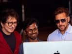 Salman Khan with Sajid Nadiadwala and A R Murugadoss in the new picture from set.