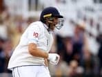 England's Joe Root celebrates after reaching his century 