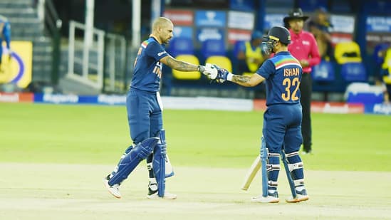 India captain Shikhar Dhawan (L) and Ishan Kishan (R) during the 1st ODI against Sri Lanka in Colombo