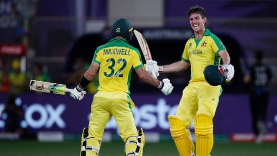 Australia's Mitchell Marsh and Glenn Maxwell celebrate