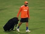 India's Rohit Sharma before practice 