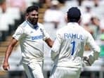 India's Mohammed Siraj celebrates after taking the wicket of South Africa's David Bedingham