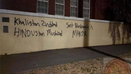 Graffiti sprayed on Iskon's Albert Park temple in January. (Source: Twitter/@austhindu)