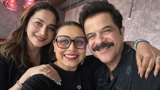 Madhuri Dixit, Rani Mukerji and Anil Kapoor in a photo.