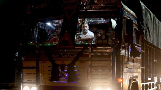 Congress leader Rahul Gandhi met with truck drivers on Monday night. (Twitter/Congress)