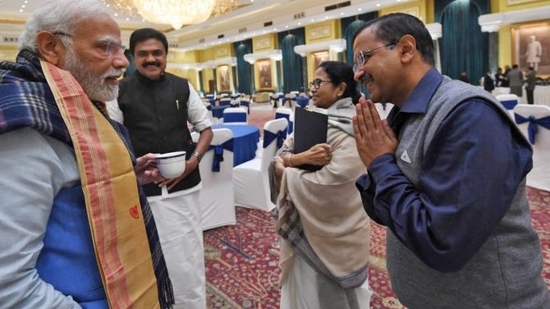 PM Modi with Arvind Kejriwal, Mamata Banerjee. (File)