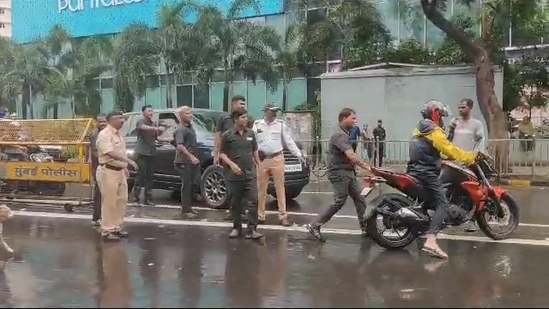 Aaditya Thackeray's car collides with bike, biker tries to escape.(ANI)