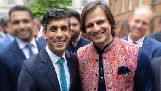 Vivek Oberoi and UK PM Rishi Sunak in London.