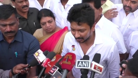 Tamil Nadu minister Udhayanidhi Stalin sparked row over his remark calling for the eradication of 'Sanatana Dharma'.(X/ANI)