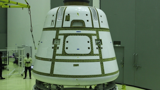 The Indian Space Research Organisation on Saturday shared images of the first crew module (CM) of the Gaganyaan mission, India's maiden human spaceflight venture. CMs are where the astronauts are contained in a pressurized earthlike atmospheric condition during the mission. ISRO plans to undertake an inflight abort test of the crew escape system around October 25 to demonstrate mission's capabilities.