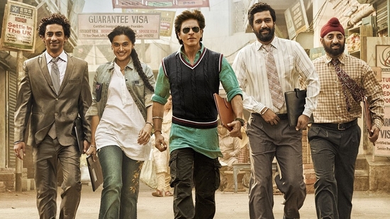 Shah Rukh Khan, Taapsee Pannu and Vicky Kaushal in Dunki poster.