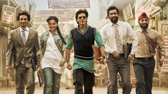 Shah Rukh Khan, Taapsee Pannu and Vicky Kaushal in Dunki poster.