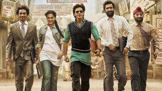 Shah Rukh Khan, Taapsee Pannu and Vicky Kaushal in Dunki poster.