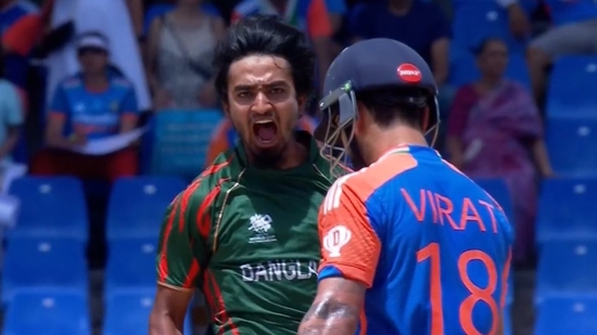 Tanzim Hasan stares at Virat Kohli after dismissing him(X)