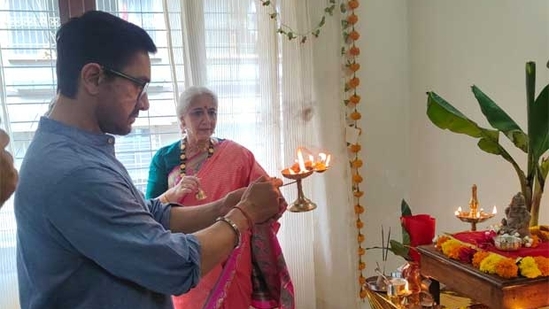 On Saturday, Aamir Khan attended Ganesh Chaturthi celebrations at the Ambani house in Mumbai. 