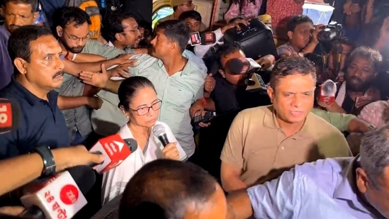 West Bengal chief minister Mamata Banerjee at the protest site.(X)