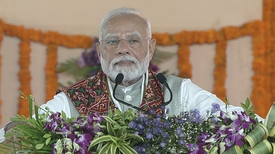 Prime Minister Narendra Modi addresses a public meeting in Ahmedabad. (BJP/X)