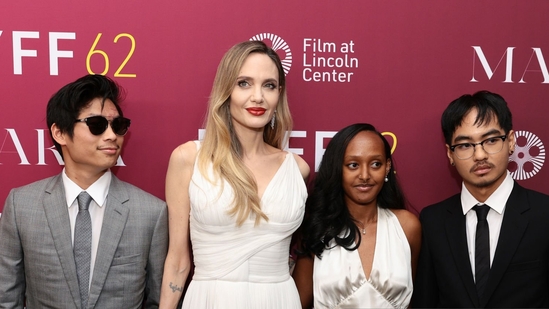 Angelina Jolie attended the Maria premiere at NY with her three kids Pax, Zahara and Maddox.(Dimitrios Kambouris/Getty)