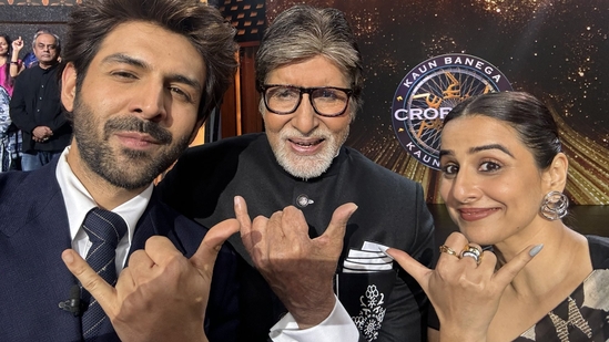 Kartik Aaryan, Amitabh Bachchan, and Vidya Balan promote Bhool Bhulaiyaa 3 on Kaun Banega Crorepati 16