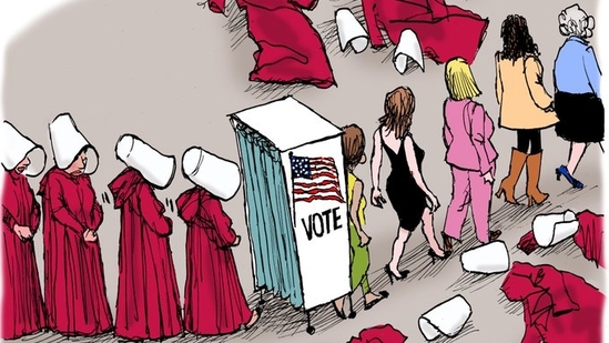 Women turn up at polling booths in cloaks and bonnets, referencing The Handmaid's Tale: But why?(Photo: X/mluckovichajc)