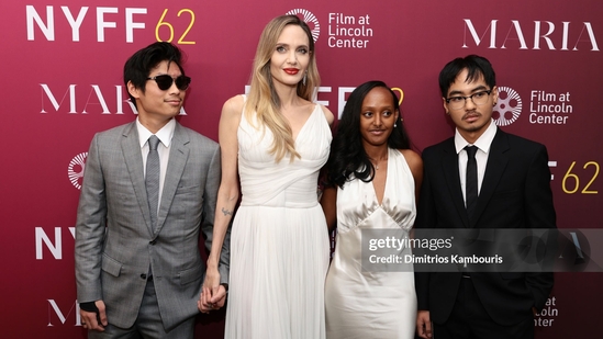 Angelina Jolie attended the Maria premiere at NY with her three kids Pax, Zahara and Maddox.(Dimitrios Kambouris/Getty)